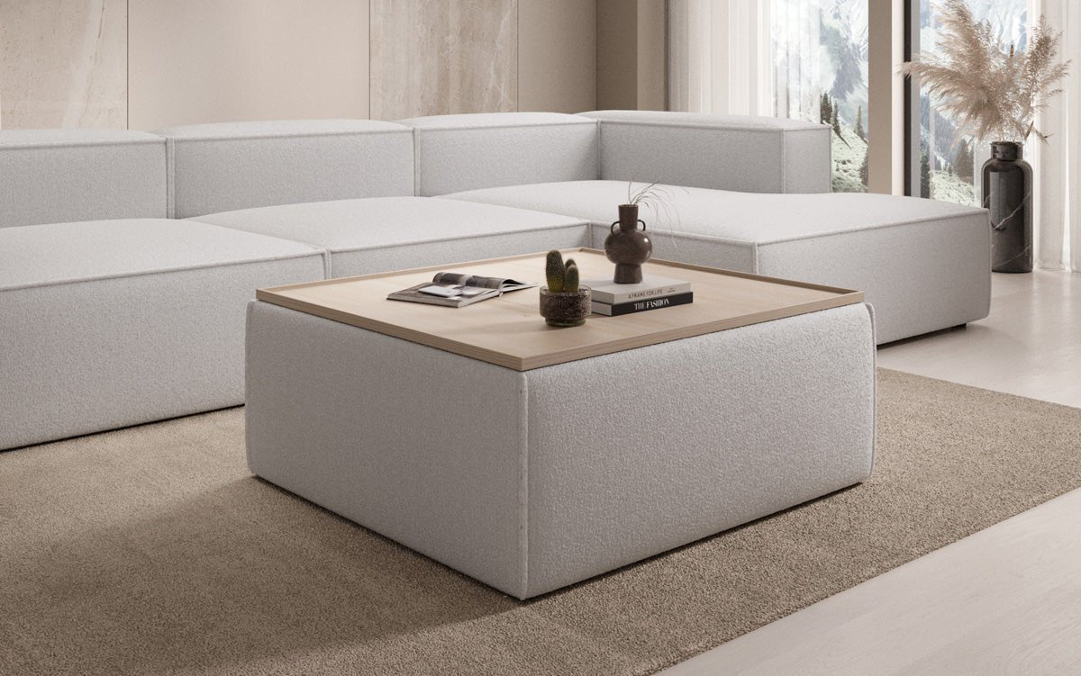 Beistellhocker/Couchtisch Lesley mit Stauraum in Bouclé