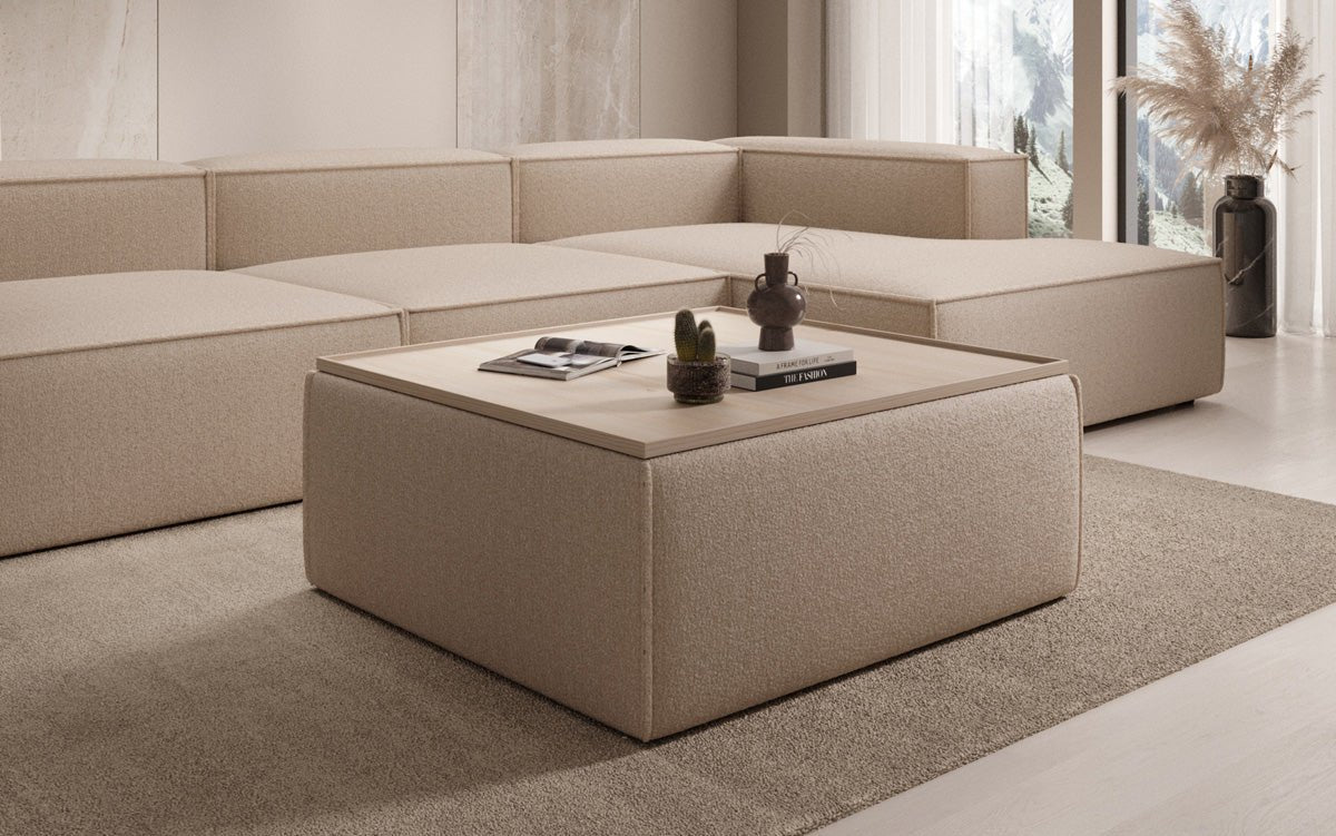 Beistellhocker/Couchtisch Lesley mit Stauraum in Bouclé