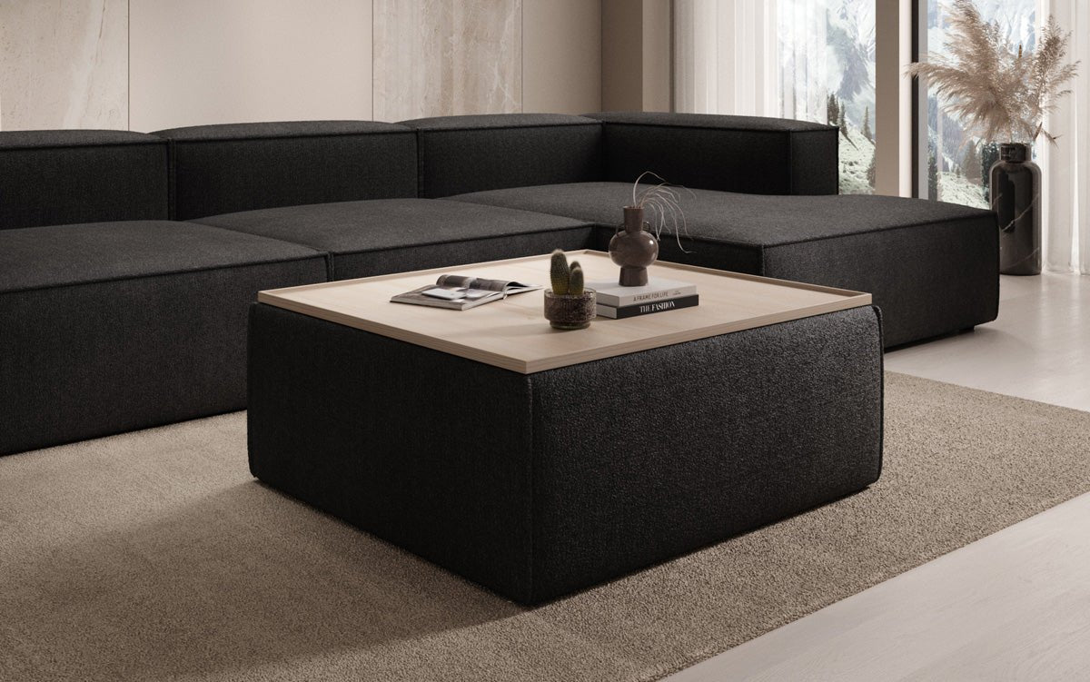 Beistellhocker/Couchtisch Lesley mit Stauraum in Bouclé