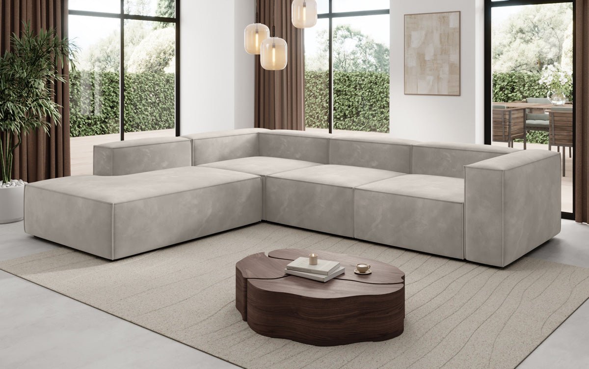 Designer Sofa Lesley L mit langer Ottomane in Samt