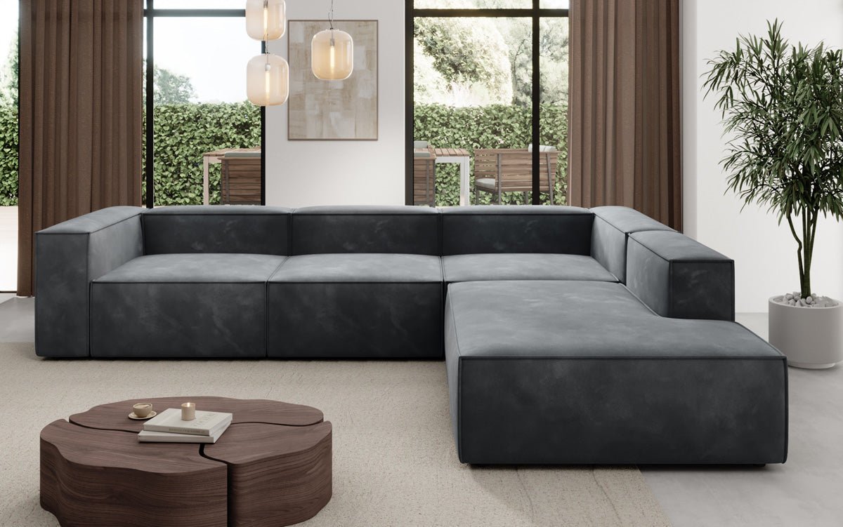 Designer Sofa Lesley L mit langer Ottomane in Samt