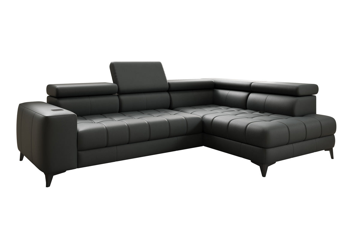 Designer L Sofa Seluna mit elektrischer Schlaffunktion, Induktion und Stauraum in Echtleder