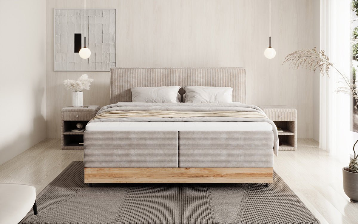 Holzbett/Boxspringbett Nero mit Stauraum in Cord