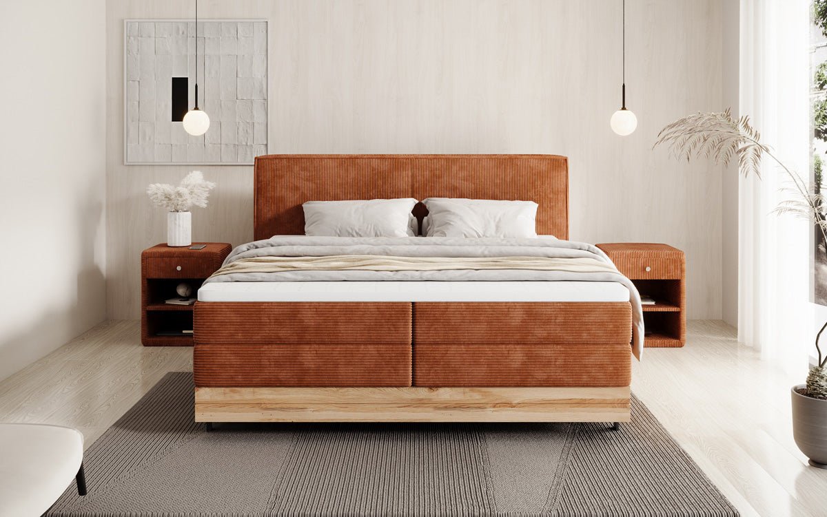 Holzbett/Boxspringbett Nero mit Stauraum in Cord