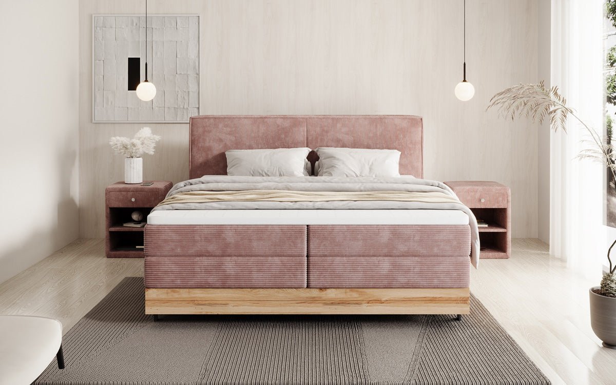 Holzbett/Boxspringbett Nero mit Stauraum in Cord