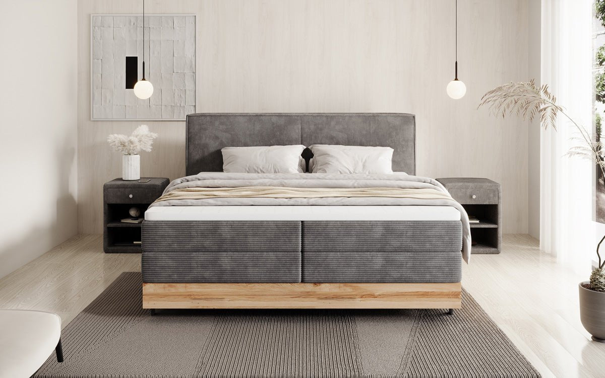 Holzbett/Boxspringbett Nero mit Stauraum in Cord