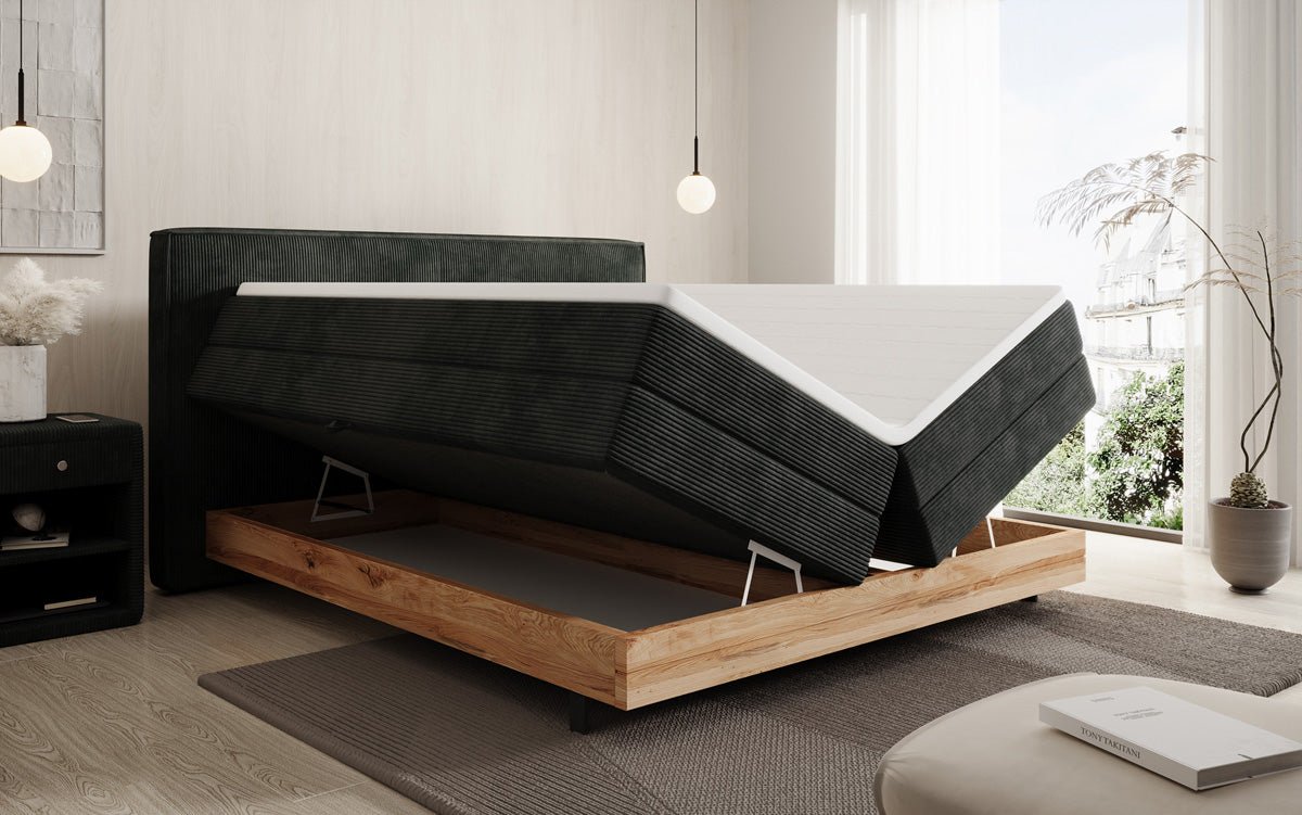 Holzbett/Boxspringbett Nero mit Stauraum in Cord