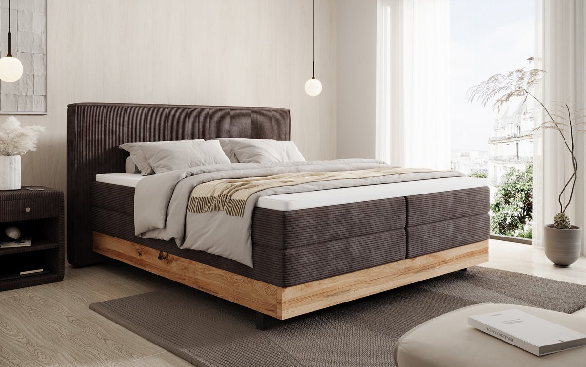 Holzbett/Boxspringbett Nero mit Stauraum in Cord
