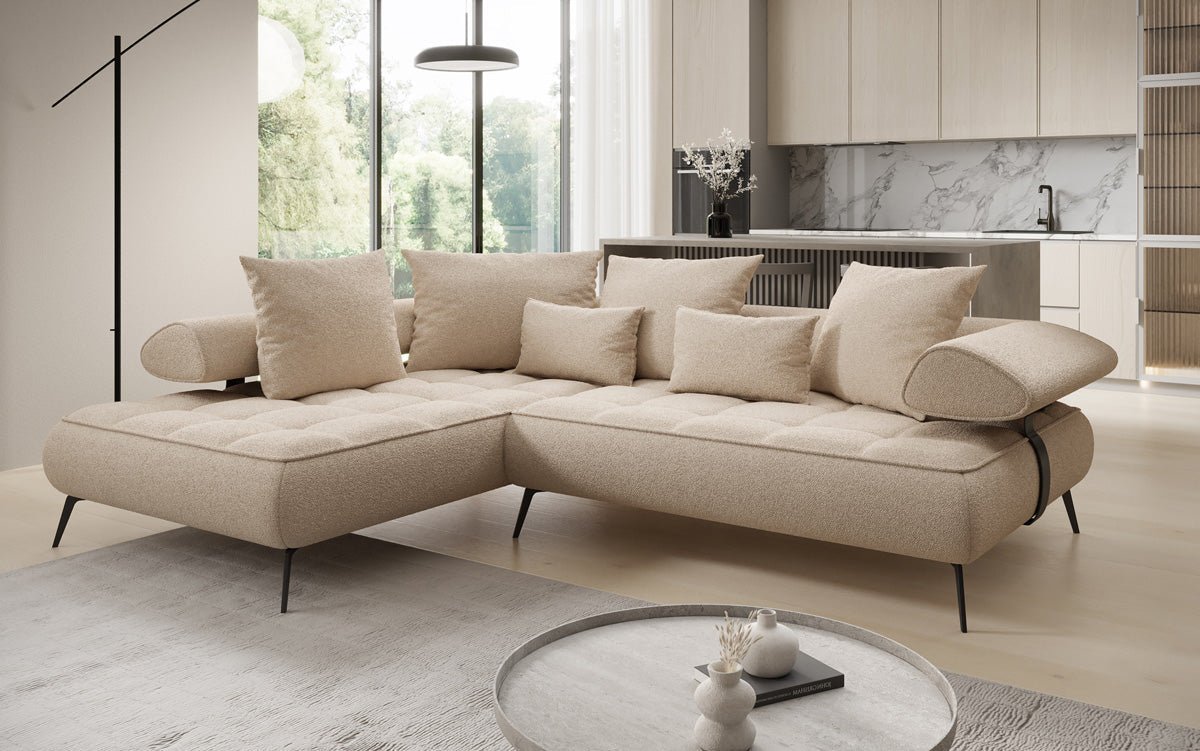 Designer Sofa Sydney L Bouclé mit elektrischer Schlaffunktion