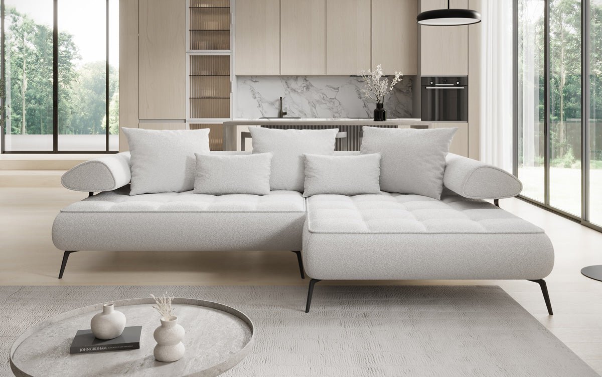 Designer Sofa Sydney L II Bouclé mit elektrischer Schlaffunktion