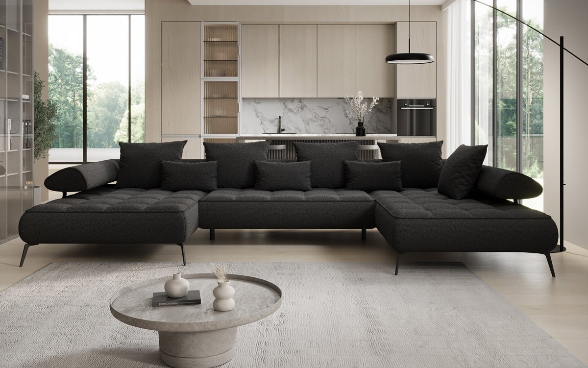 Designer U Sofa Sydney Bouclé mit elektrischer Schlaffunktion