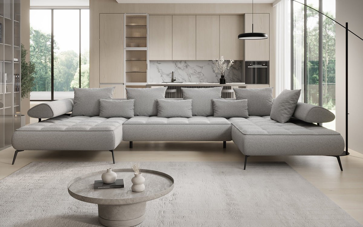 Designer U Sofa Sydney Bouclé mit elektrischer Schlaffunktion