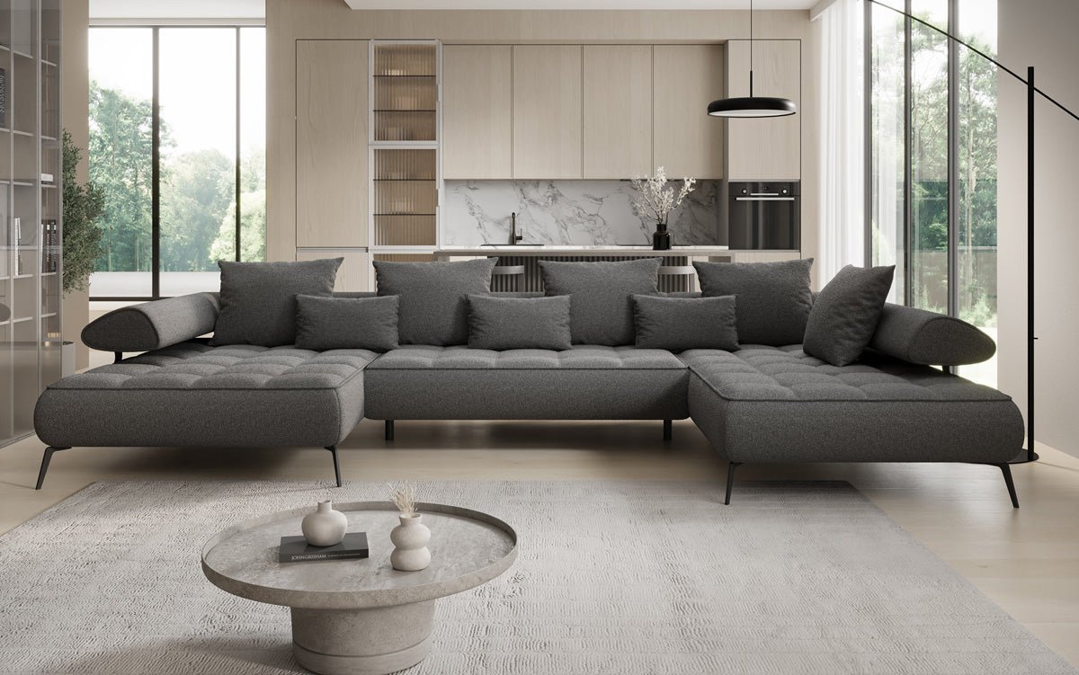 Designer U Sofa Sydney Bouclé mit elektrischer Schlaffunktion