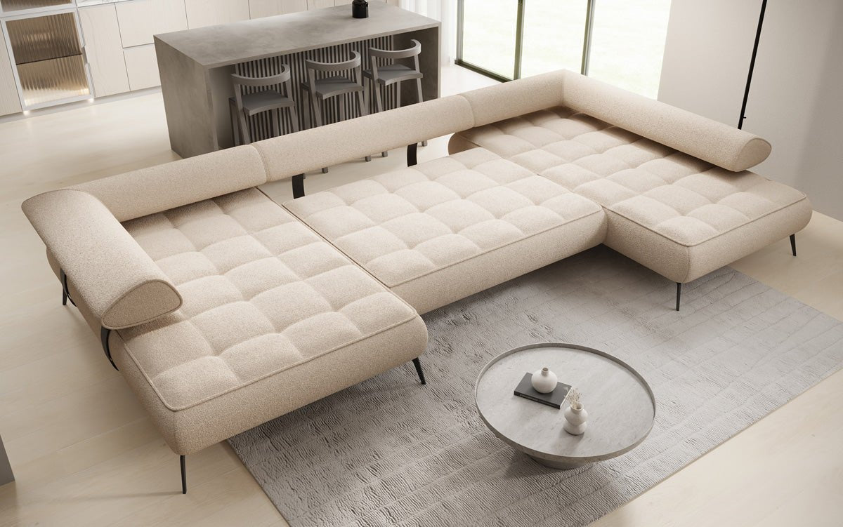 Designer U Sofa Sydney Bouclé with electric sleeping function