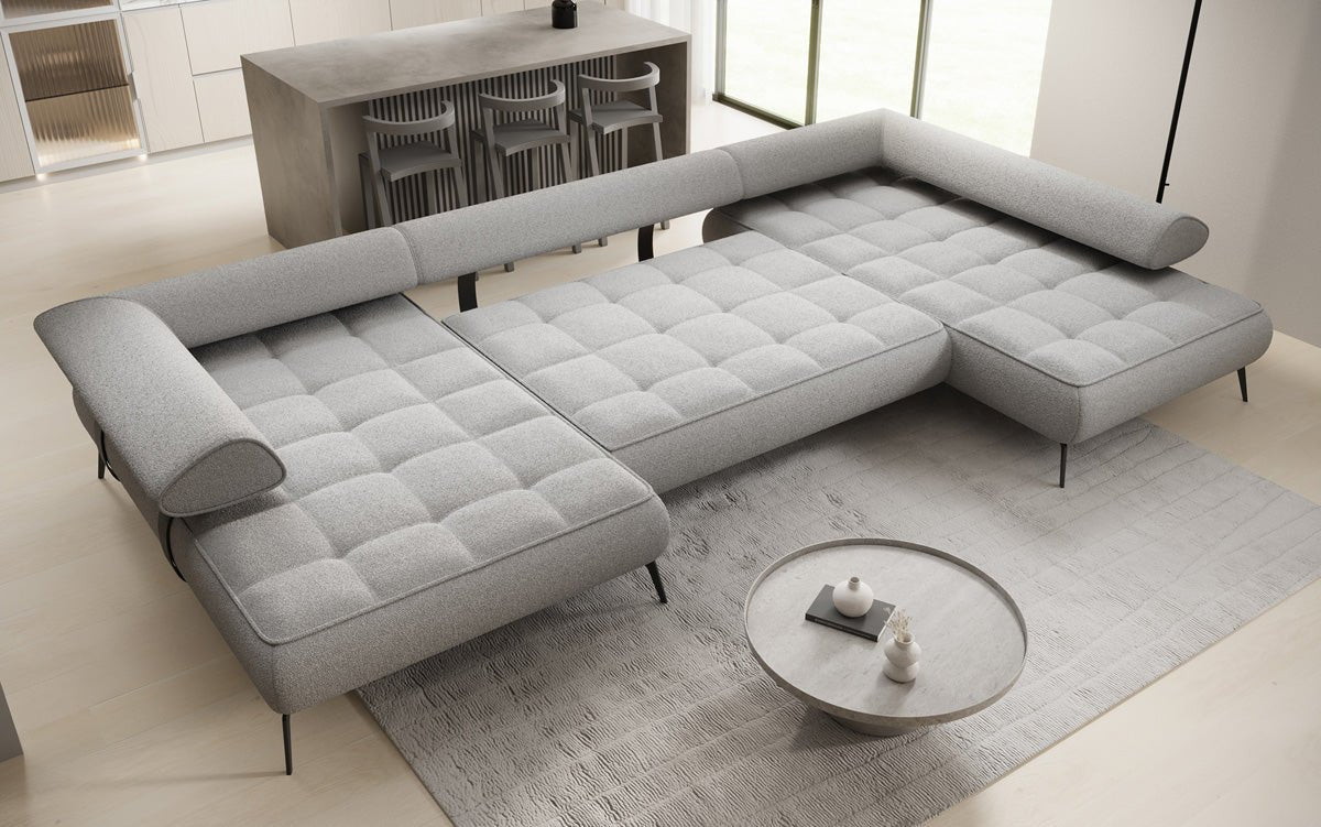 Designer U Sofa Sydney Bouclé mit elektrischer Schlaffunktion