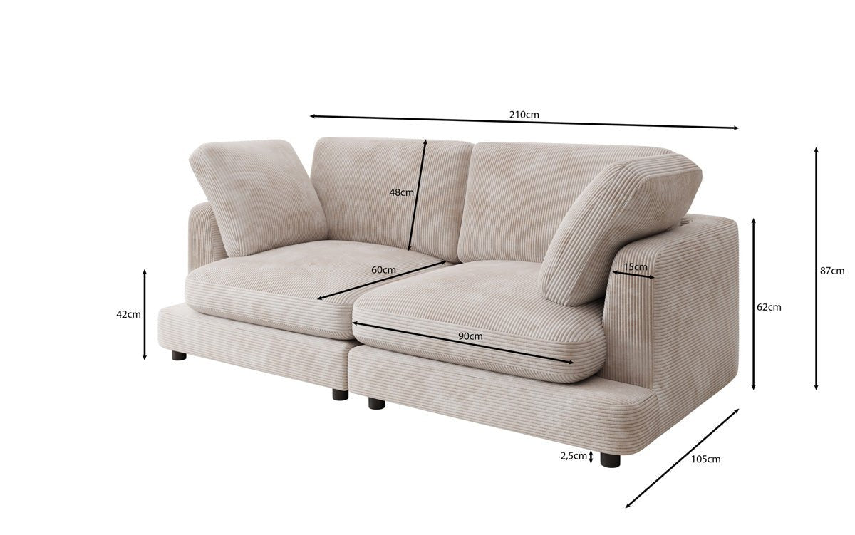 Designer 2 Sitzer Sofa Thalessa in Cord