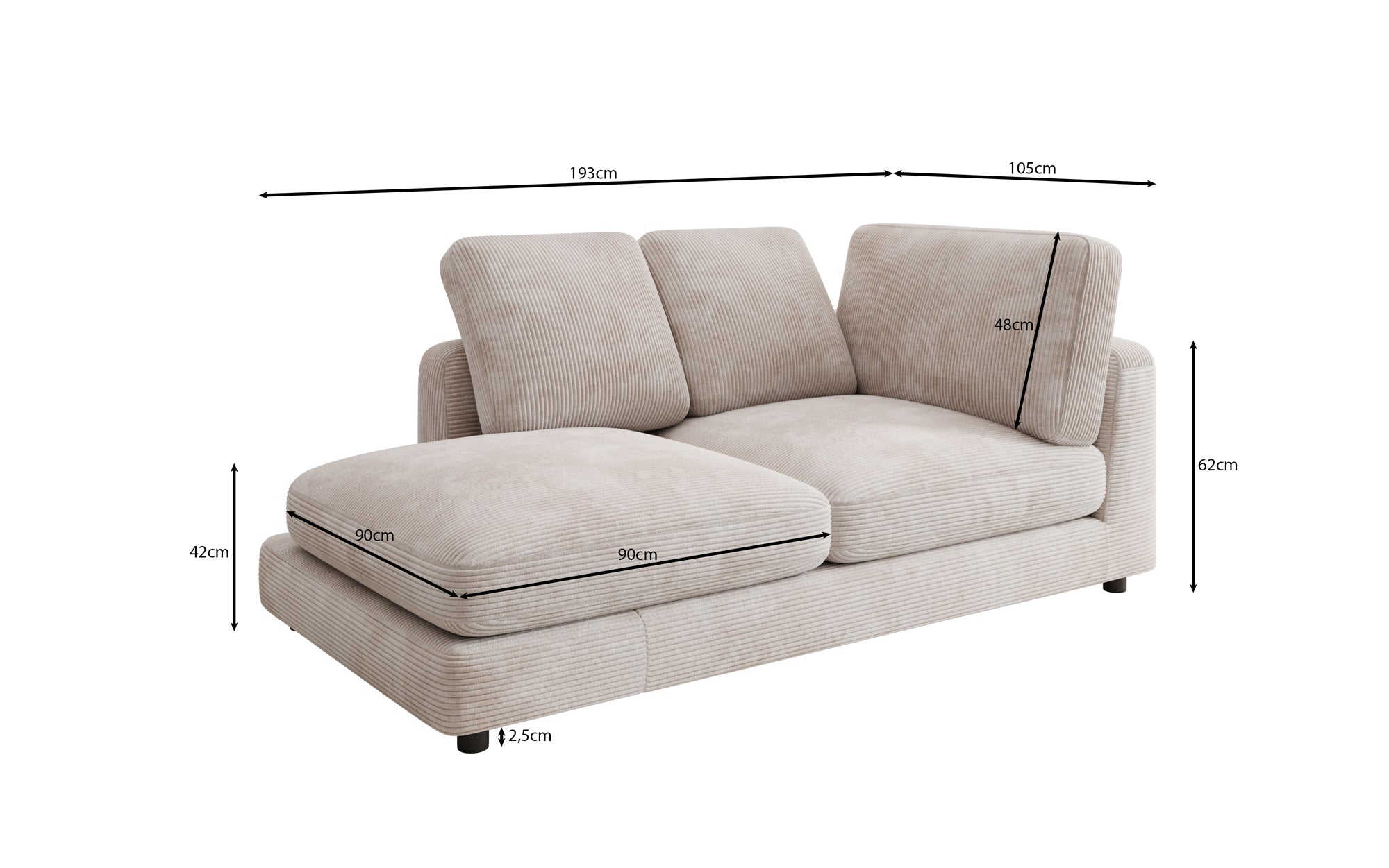 Designer Chaiselounge/Sofa Thalessa in Cord