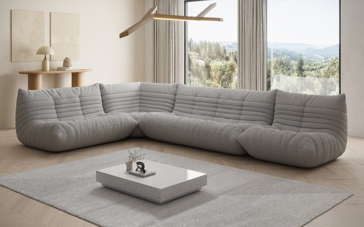 Designer Sofa Wohnlandschaft Calmo in Teddy Bouclé