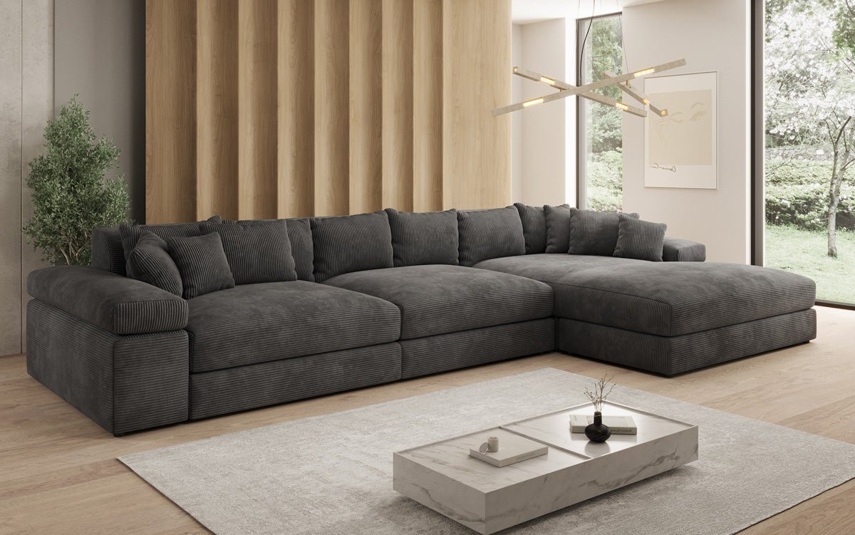 Designer Sofa Bernardo L Maxi mit breiter Ottomane in Cord