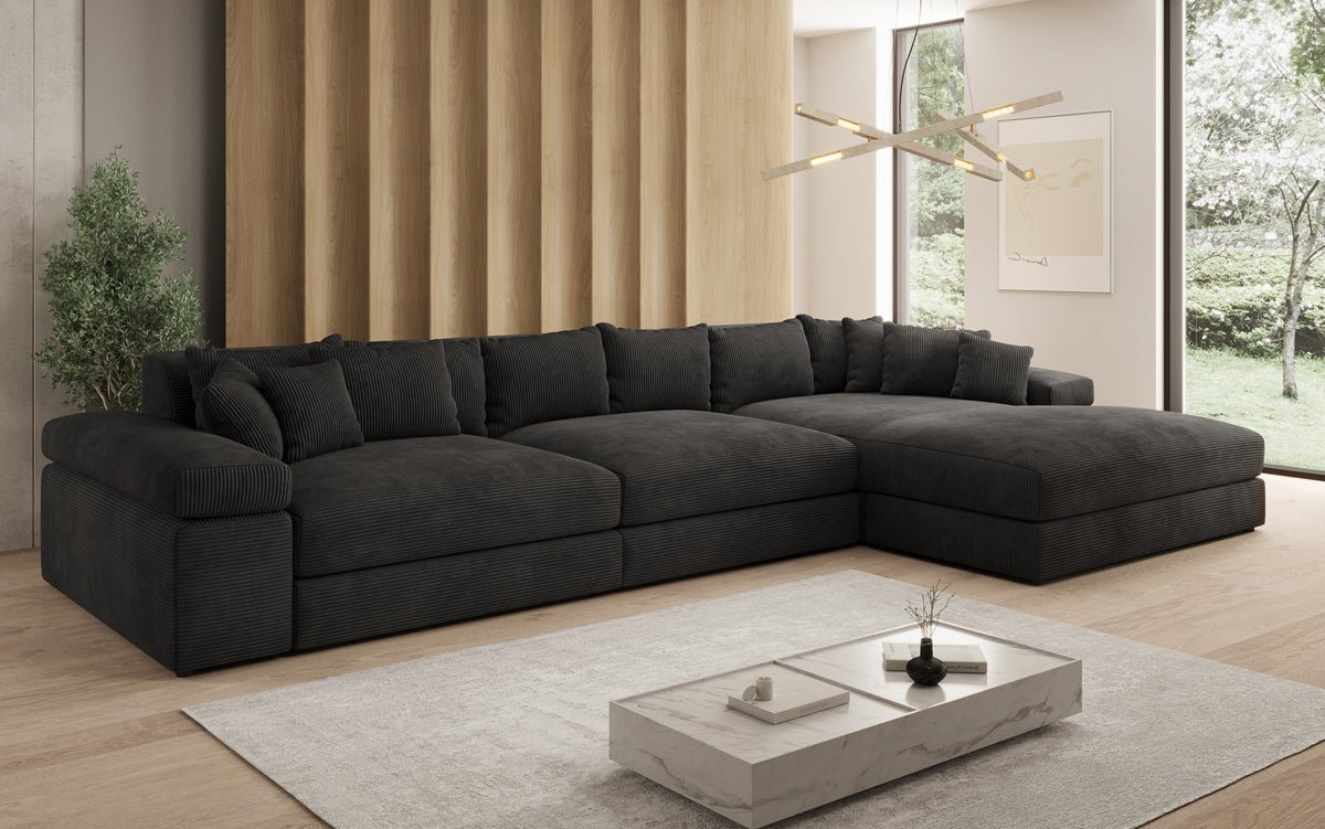 Designer Sofa Bernardo L Maxi mit breiter Ottomane in Cord