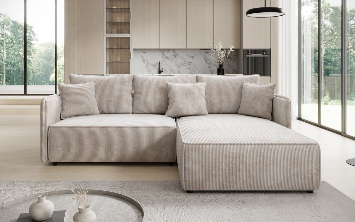 Designer Sofa Marlen mit Schlaf- und Klappfunktion in Cord