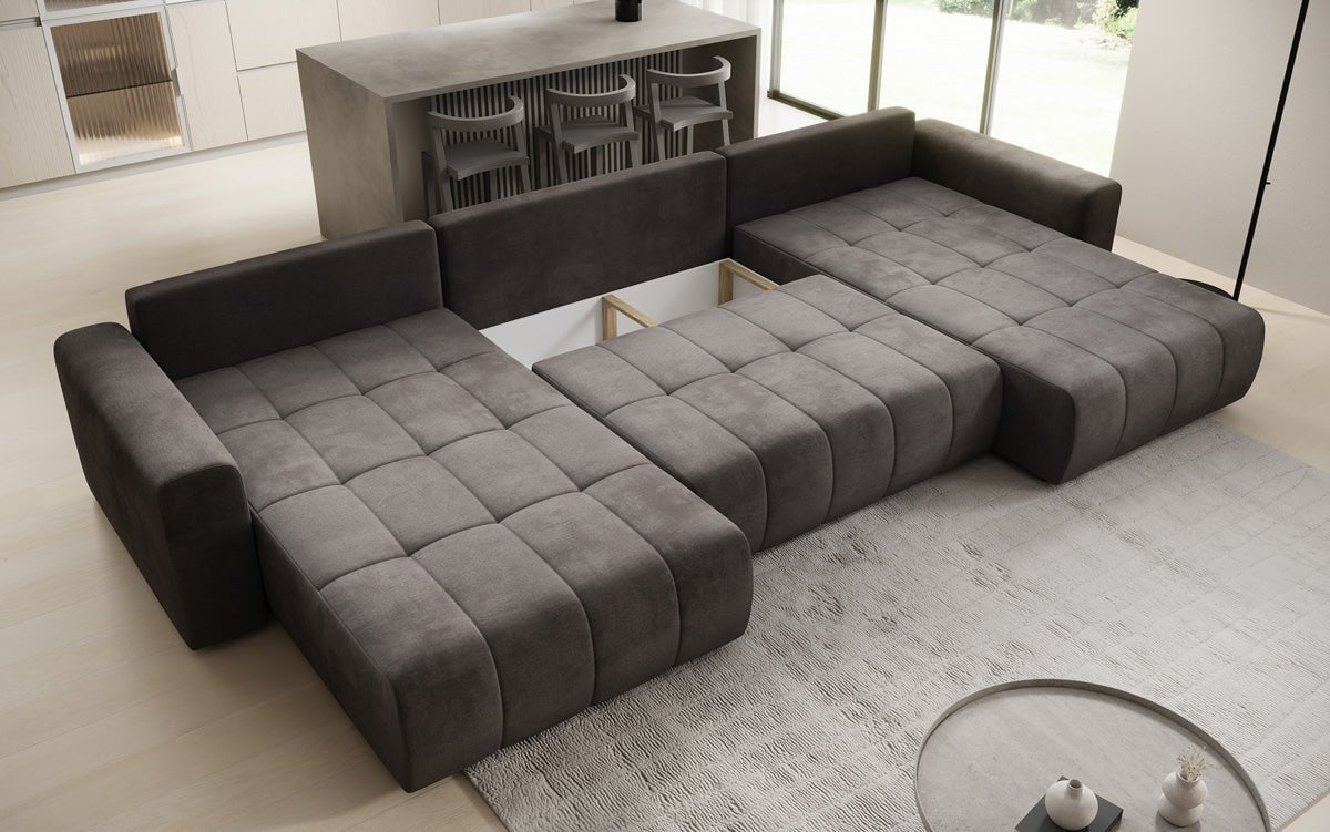 Designer Sofa Leveno U mit Schlaf- und Klappfunktion in Samt