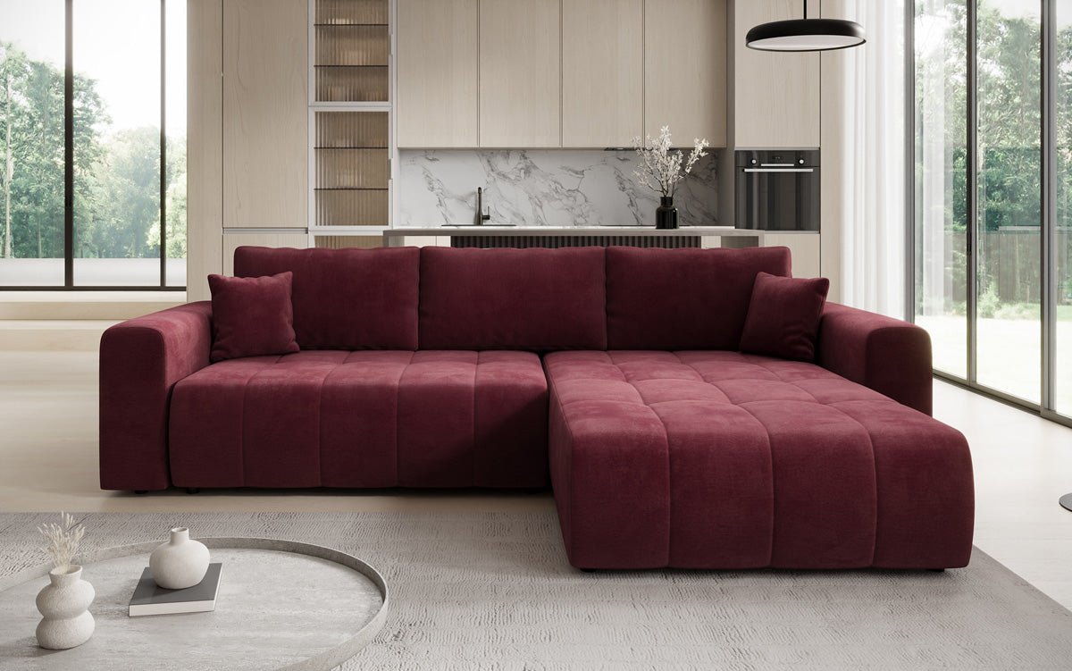 Designer Sofa Leveno L mit Schlaf- und Klappfunktion in Samt