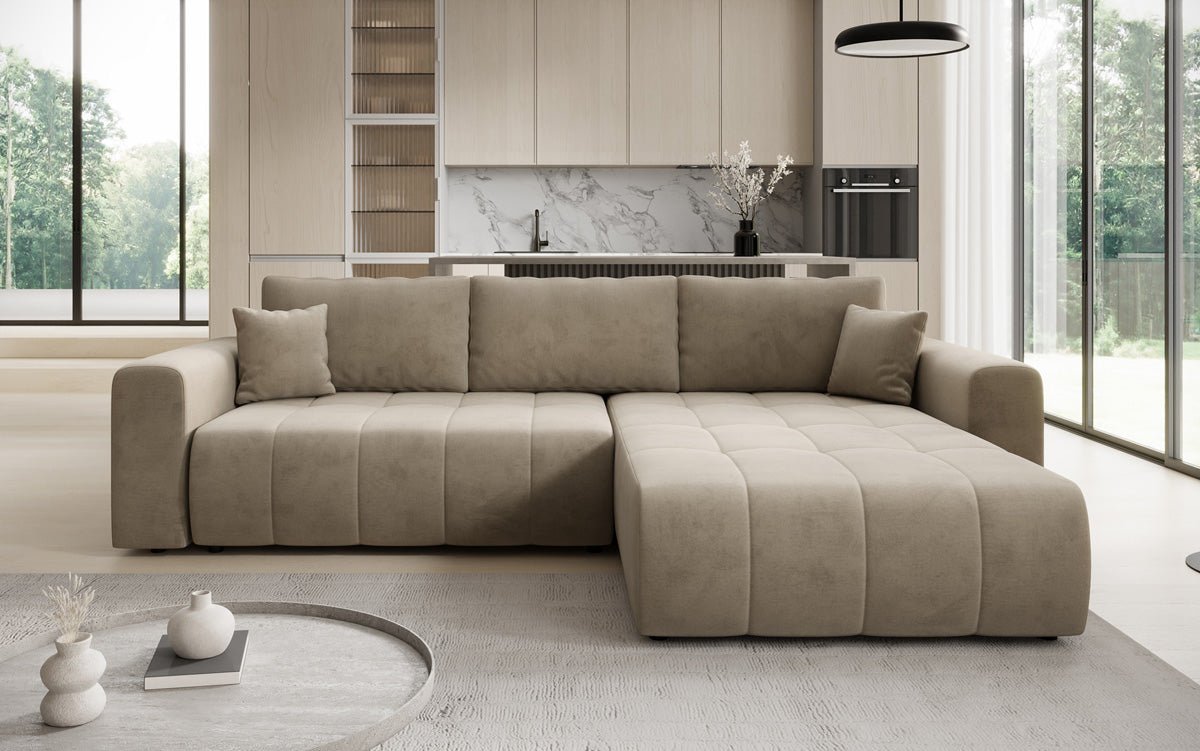 Designer Sofa Leveno L mit Schlaf- und Klappfunktion in Samt