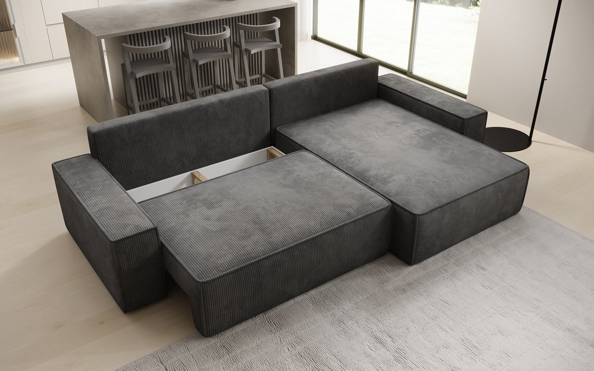 Designer Sofa Lunaro mit Schlaf- und Klappfunktion in Cord