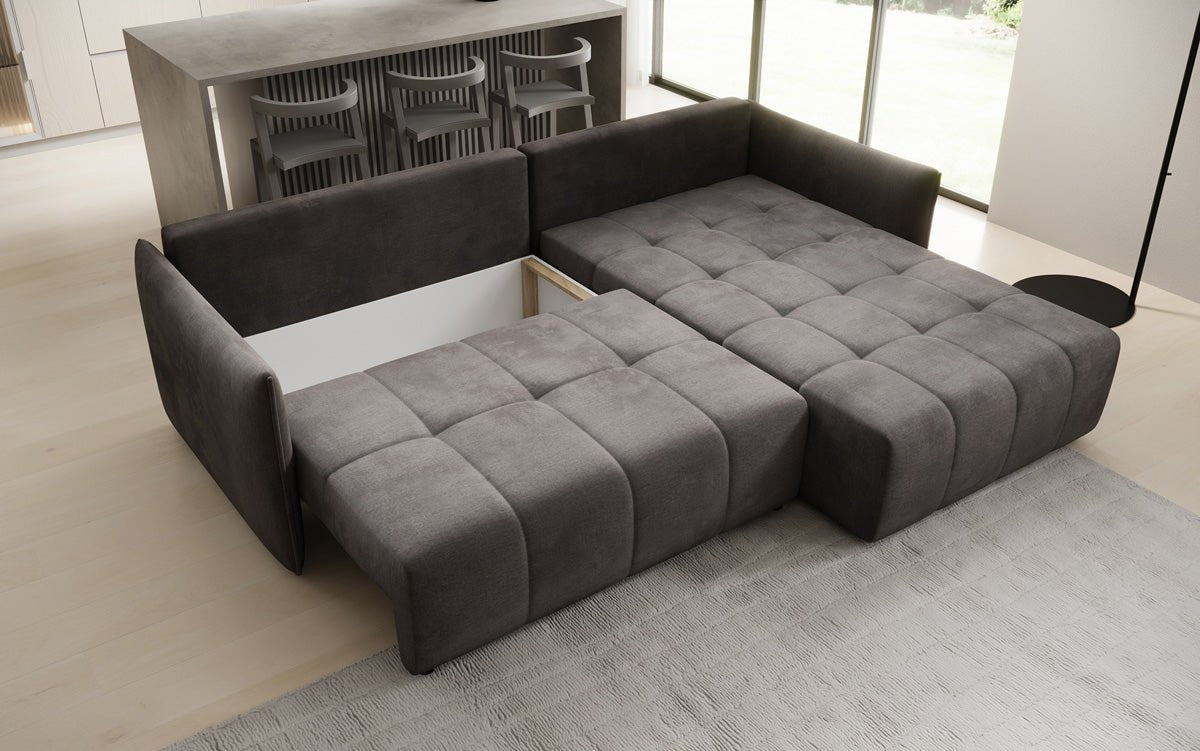 Designer Sofa Velaro L mit Schlaf- und Klappfunktion in Samt