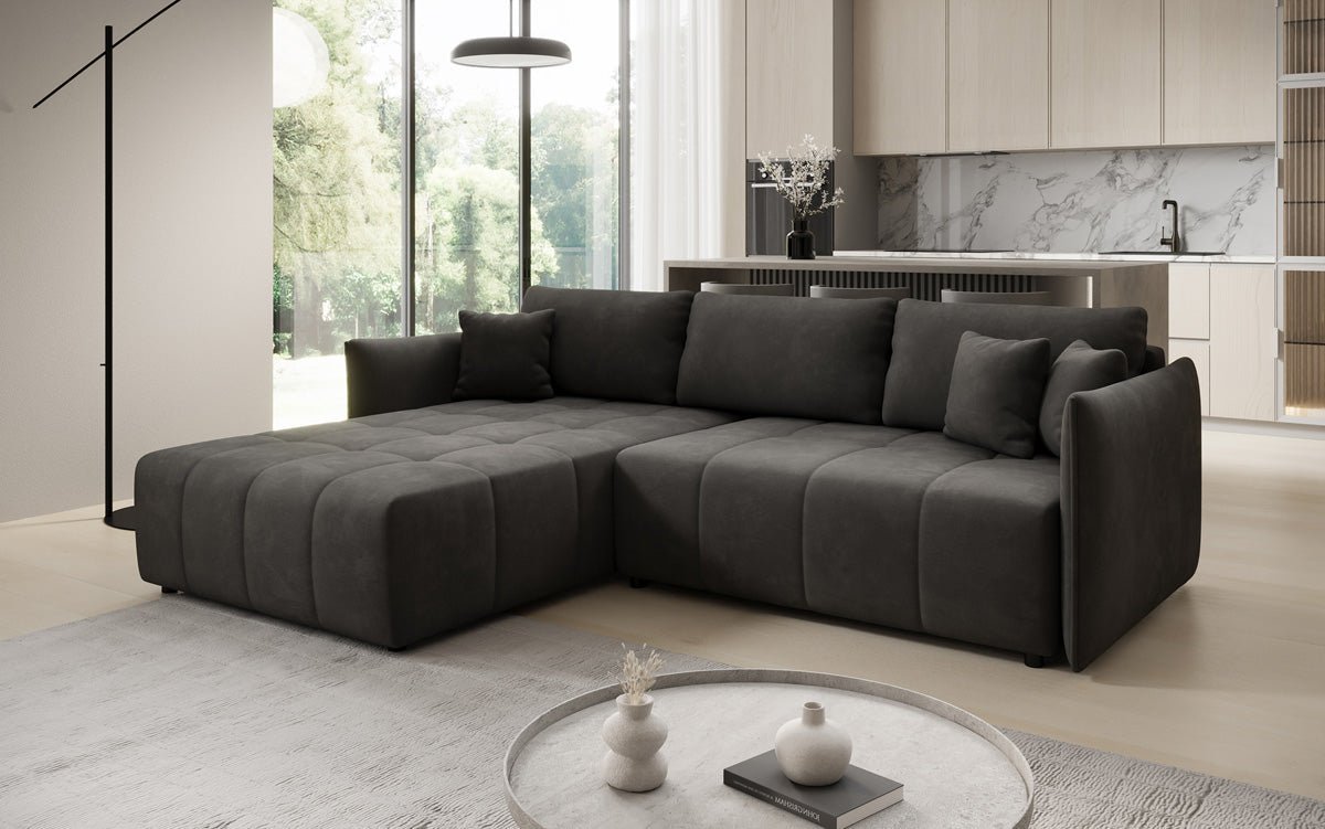 Designer Sofa Velaro L mit Schlaf- und Klappfunktion in Samt