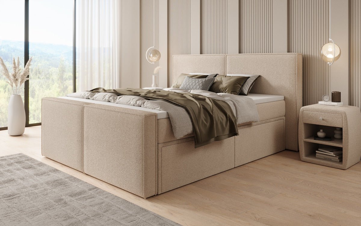 Boxspringbett Ophelia II mit Schubladen in Teddy Bouclé