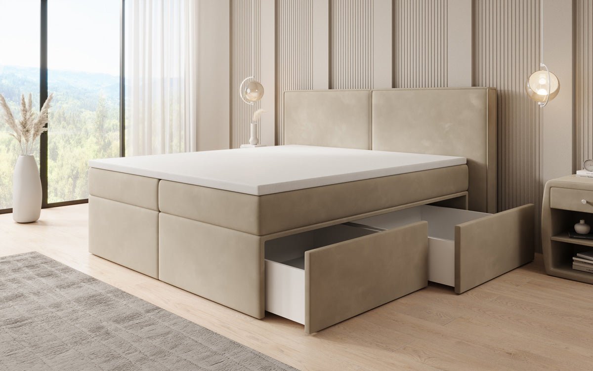 Boxspringbett Ophelia mit Schubladen in Samt
