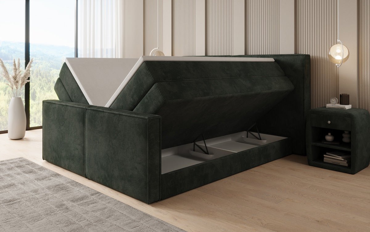 Boxspringbett Ophelia II mit hochklappbarem Stauraum in Cord