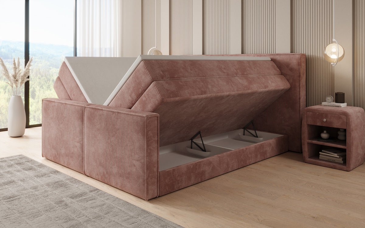 Boxspringbett Ophelia II mit hochklappbarem Stauraum in Cord