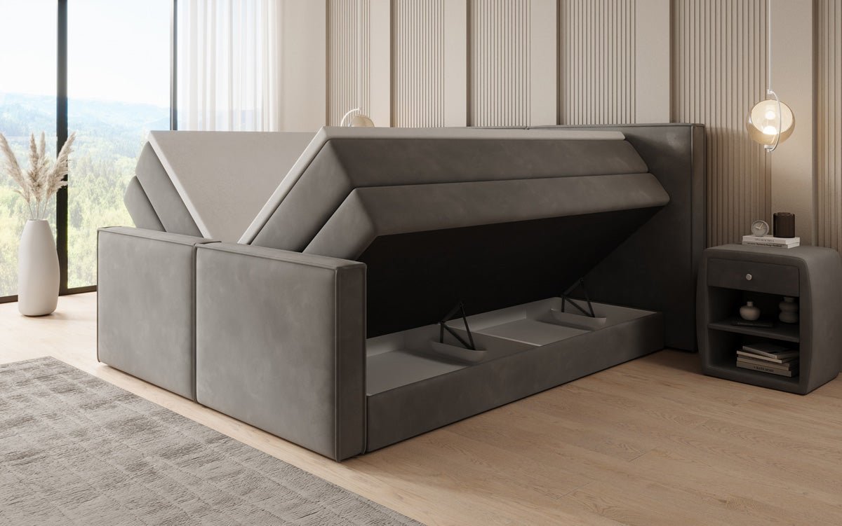 Boxspringbett Ophelia II mit hochklappbarem Stauraum in Samt
