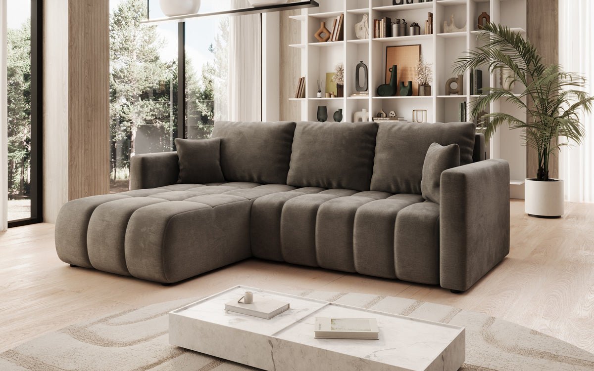 Designer Sofa Beatrice L mit Schlaf- und Klappfunktion in Samt