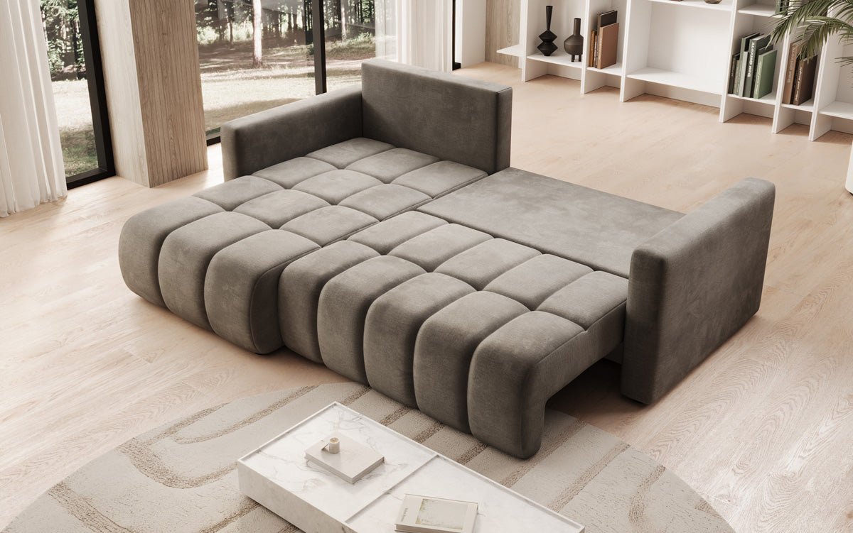Designer Sofa Beatrice L mit Schlaf- und Klappfunktion in Samt