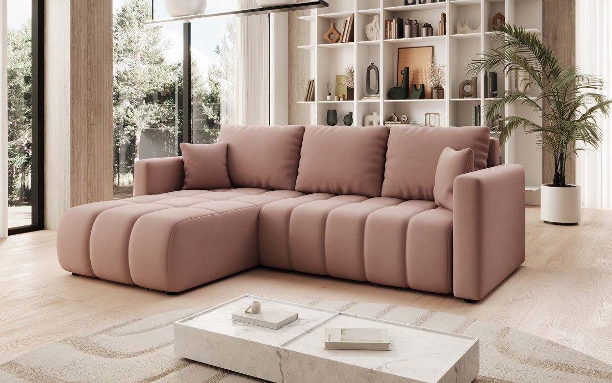 Designer Sofa Beatrice L mit Schlaf- und Klappfunktion in Stoff