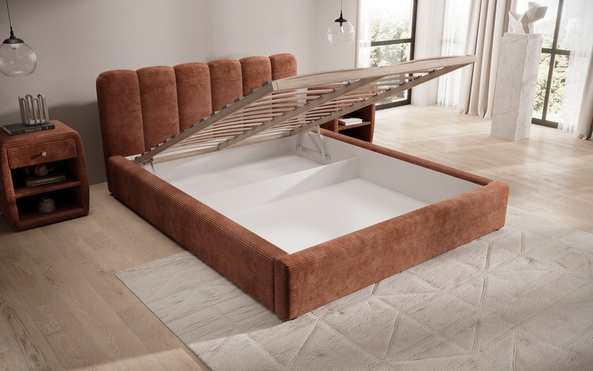 Designer Polsterbett Nerra in Cord mit Stauraum
