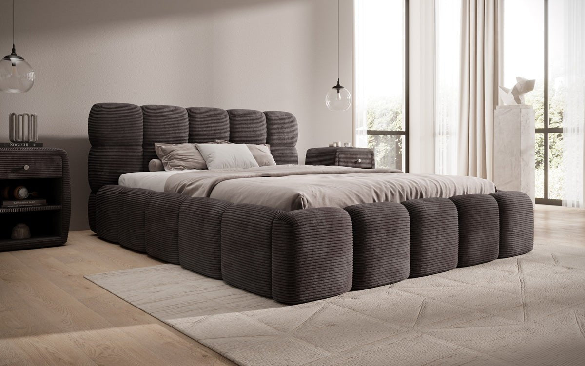 Designer Polsterbett Noeva in Cord mit Stauraum
