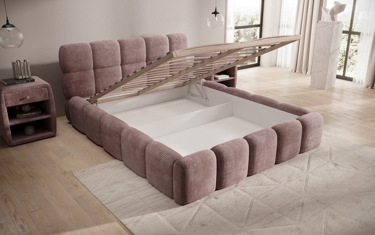 Designer Polsterbett Noeva in Cord mit Stauraum