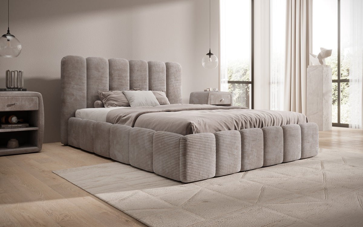 Designer Polsterbett Velaro in Cord mit Stauraum