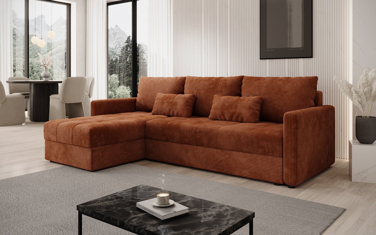 Designer Sofa Roma in Cord mit Schlaf- und Klappfunktion