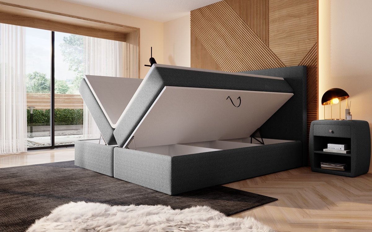 Boxspringbett Sejour Bouclé mit LED u. Stauraum