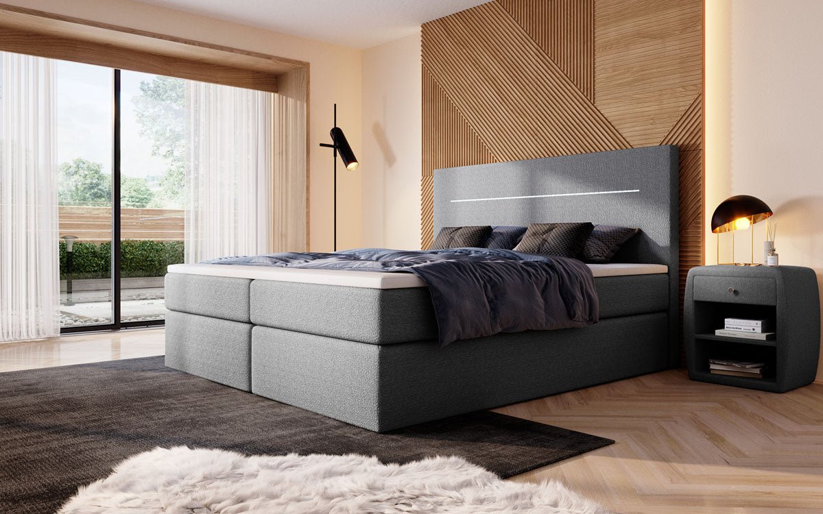 Boxspringbett Sejour Bouclé mit LED u. Stauraum
