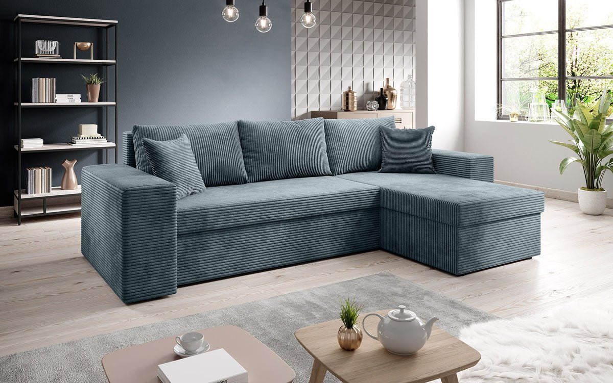 Designer Sofa Denver Cord mit Schlaf- und Klappfunktion