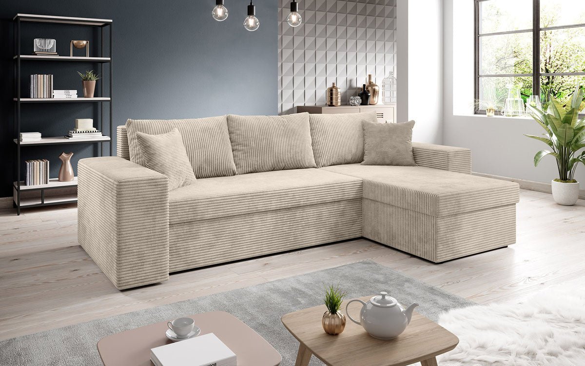 Designer Sofa Denver Cord mit Schlaf- und Klappfunktion
