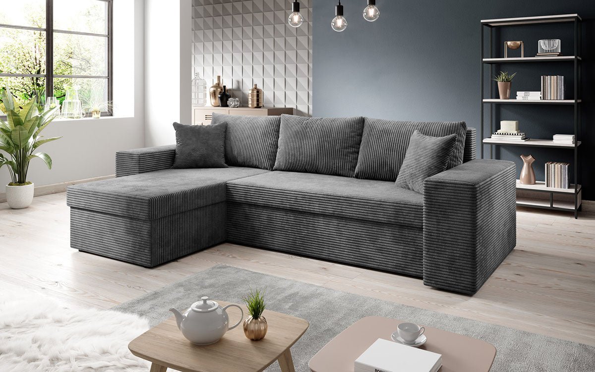 Designer Sofa Denver Cord mit Schlaf- und Klappfunktion