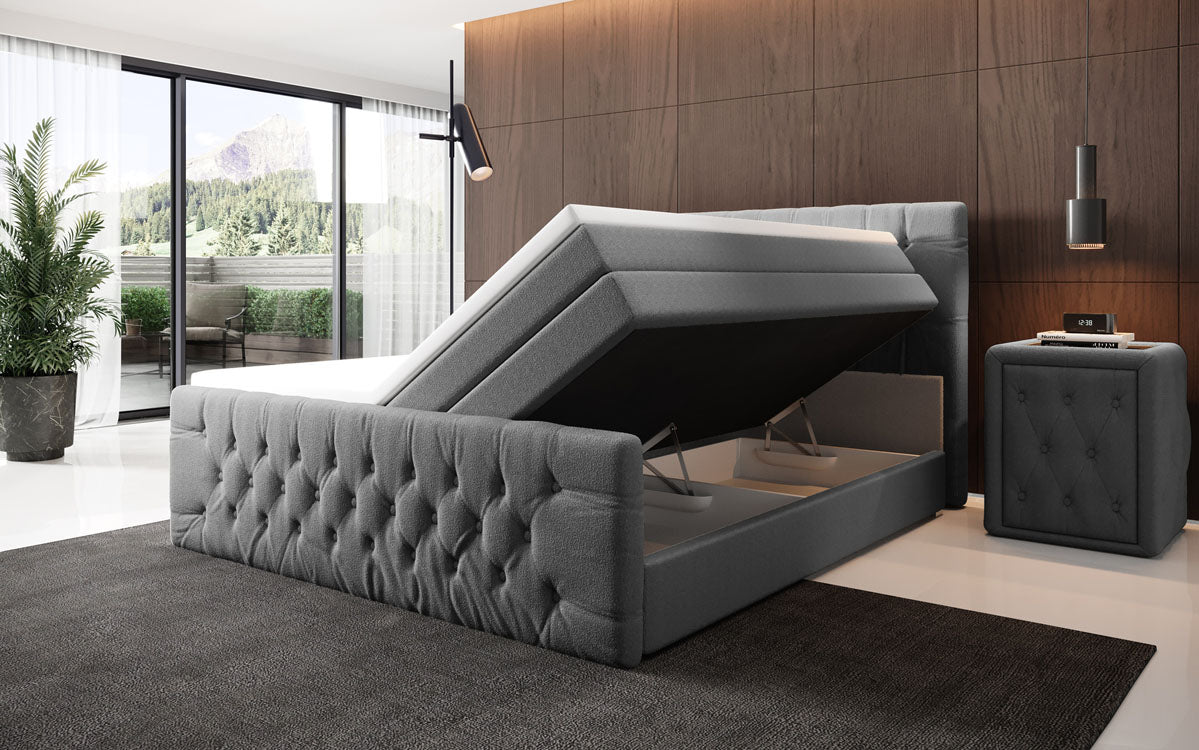 Boxspringbett Velutto Bouclé mit Stauraum